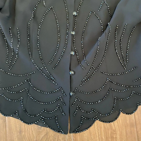 Dress barn vintage black embellished button up blazer size 16 scalloped hem - Picture 3 of 8